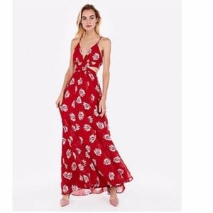 Express Palm Print Cutout Elastic Waist Maxi Dress